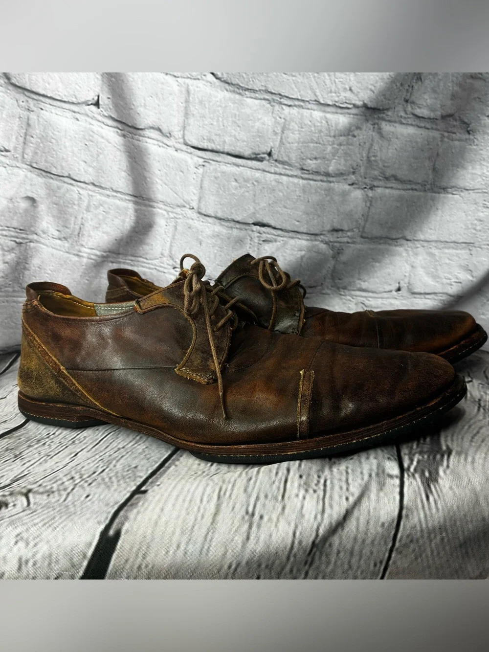 Patina Distressed Brown Leather Lace Up Soft Steampunk Suede Heel Oxfords Sz 10
